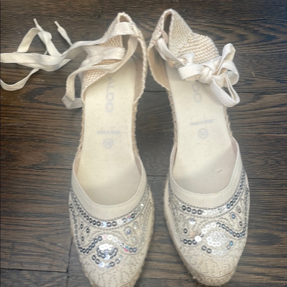 Aldo Cream Espadrille Flats with Sequins